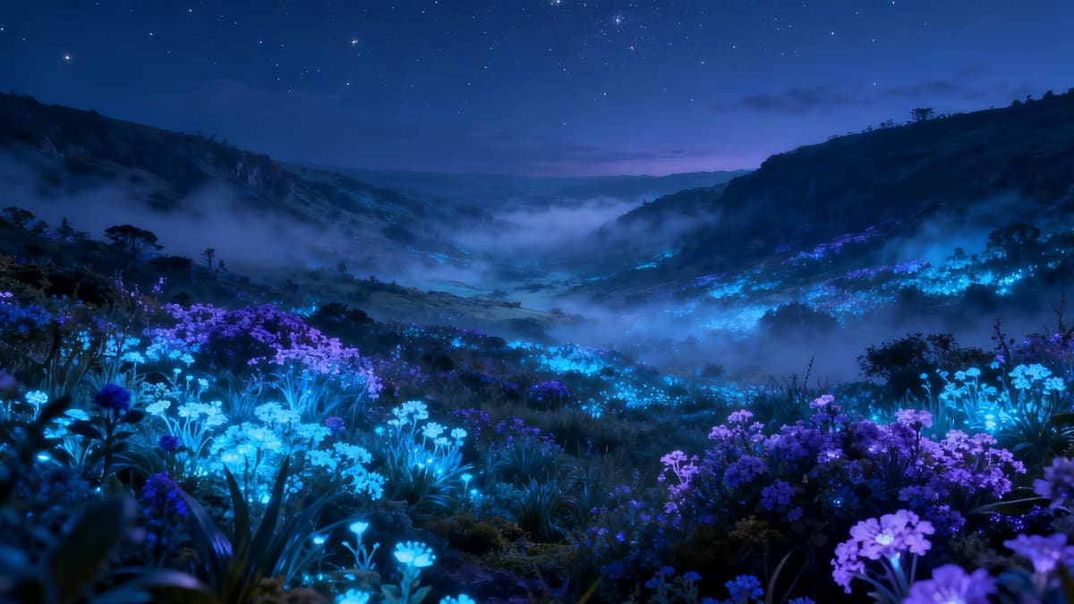 Jardín nocturno luminoso