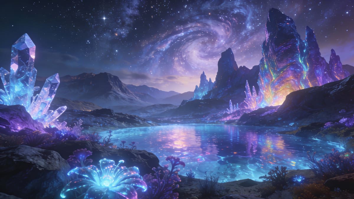 Lago de cristales bajo la galaxia